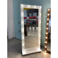 Гримерное зеркало с лампами в полный рост на подставке с колесиками 180х80